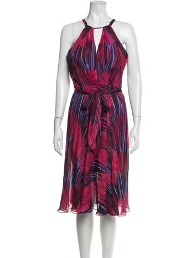 Pre-owned Halston Printed Midi Length Dress In Pink