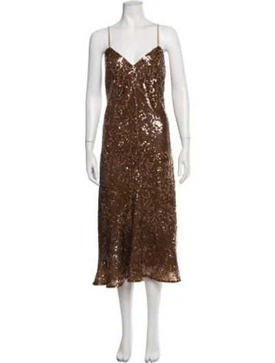 Pre-owned Halston Printed Midi Length Dress W/ Tags In Brown