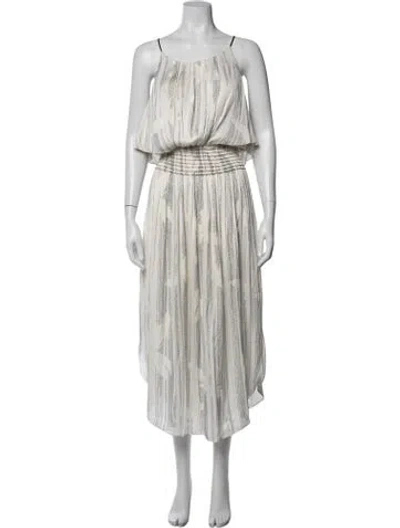 Pre-owned Halston Printed Midi Length Dress In White