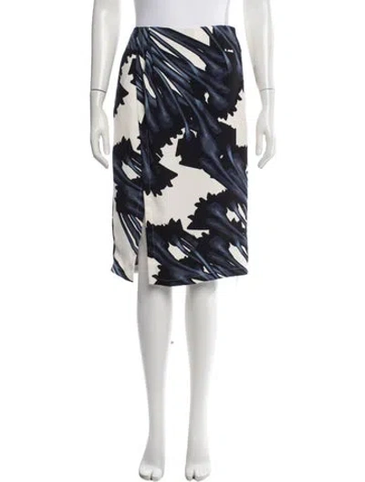 Pre-owned Halston Printed Midi Length Skirt In Blue/white