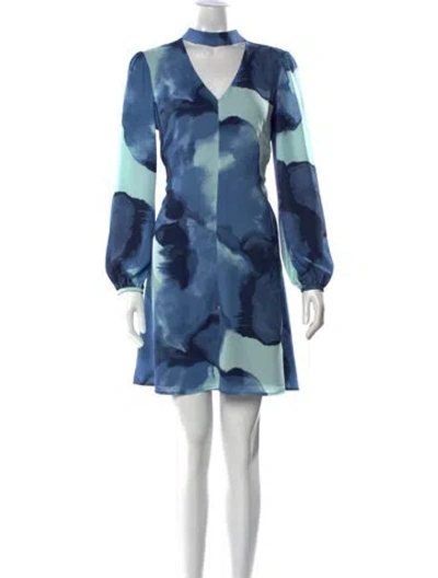 Pre-owned Halston Printed Mini Dress In Blue