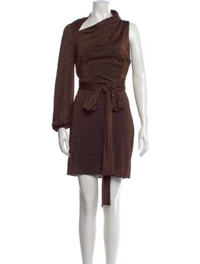 Pre-owned Halston Printed Mini Dress In Brown