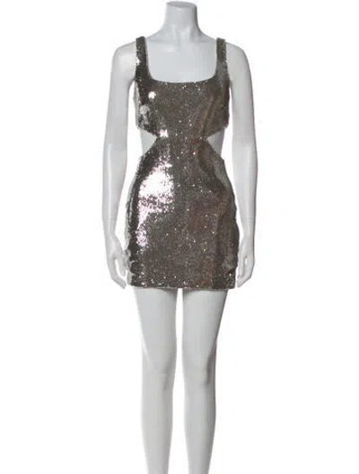 Pre-owned Halston Printed Mini Dress In Silver