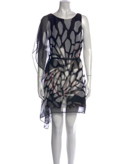 Pre-owned Halston Printed Mini Dress In White
