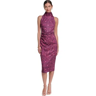 Halston Printed Mock Neck Midi Dress In Pink