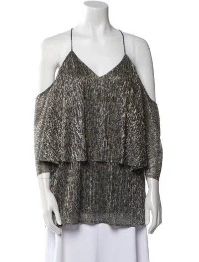 Pre-owned Halston Printed V-neck Blouse W/ Tags