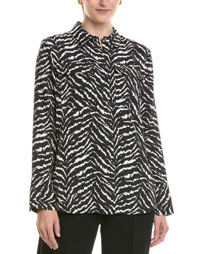 Halston Printed V-neck Tie-front Blouse In Black