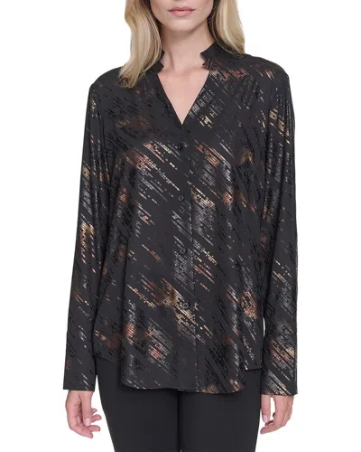 Halston Printed V-neck Top In Black