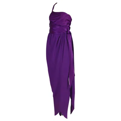 Pre-owned Halston Purple Silk Single Shoulder Silk Evening Gown 1970's