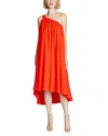 Halston Rafelle One-shoulder Georgette Midi Dress In Orange Spice