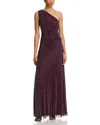 Halston Rafelle One-shoulder Rhinestone Gown In Black Raspberry