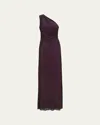 Halston Rafelle One-shoulder Rhinestone Gown In Black Raspberry