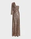 Halston Ramona One-shoulder Sequin Gown In Gold