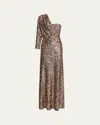 Halston Ramona One-shoulder Sequin Gown In Gold Confetti