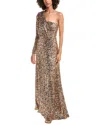 Halston Lexi One-shoulder Sequin Gown In Brown