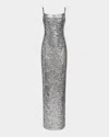 Halston Reine Deco Sequin Gown In Silver