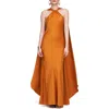 Halston Reta Cape Gown In Hot Mustard