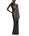 Halston Rhia One-shoulder Faux Leather Column Gown In Black