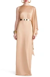 Halston Rhiannon Sating Gown In Tan Beige