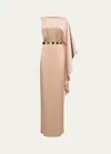 Halston Rhiannon Sating Gown In Tan Beige