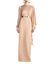 Halston Rhiannon Sating Gown In Tan Beige