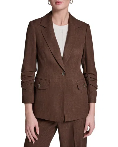 Halston Rolled Sleeve Textured Blazer In Brown