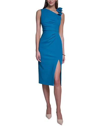 Halston Rose Detail Bodycon Midi Dress In Blue