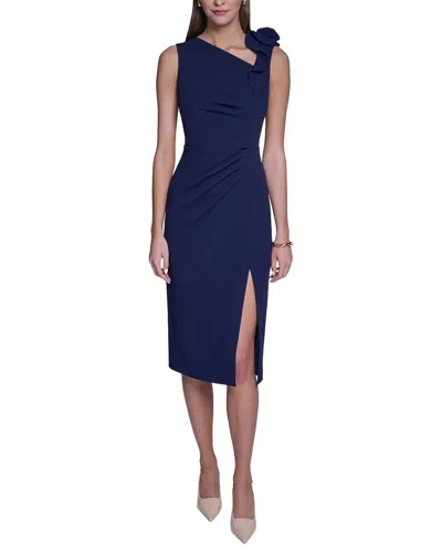 Halston Rose Detail Bodycon Midi Dress In Blue