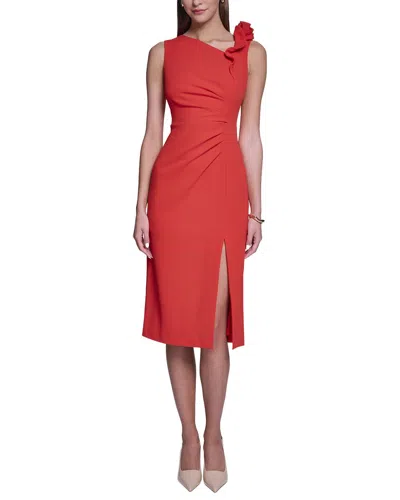 Halston Rose Detail Bodycon Midi Dress In Pink