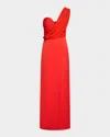 Halston Roselle One-shoulder Cotton Blend Crepe Gown In Orange Spice