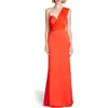 Halston Roselle One-shoulder Cotton Blend Crepe Gown In Orange Spice
