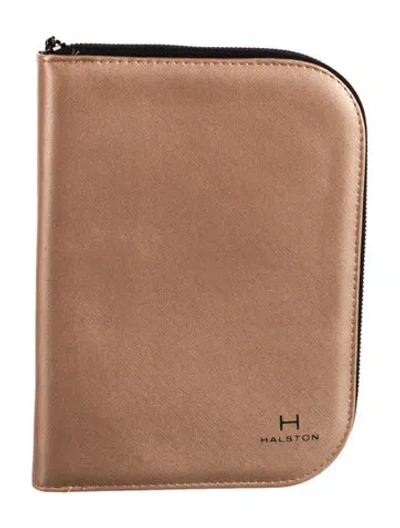 Pre-owned Halston Saffiano Leather Travel Jewelry Case. In Neutral