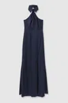 HALSTON HALSTON SATIN HALTER NECK MAXI DRESS