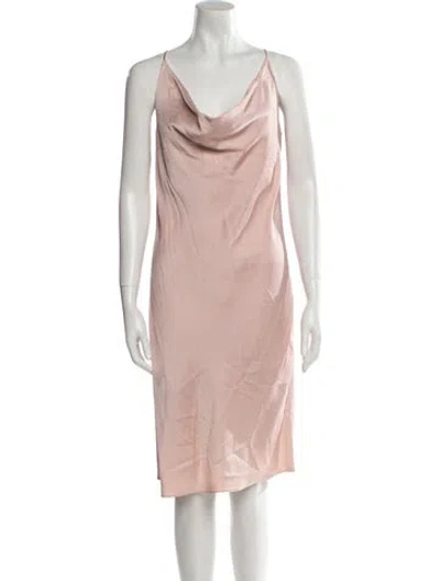 Pre-owned Halston Satin Knee-length Dress In Pink