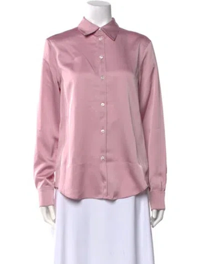 Pre-owned Halston Satin Long Sleeve Button-up Top In Pink