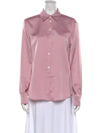 Pre-owned Halston Satin Long Sleeve Button-up Top In Pink