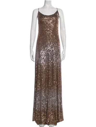 Pre-owned Halston Scoop Neck Long Dress W/ Tags In Gold