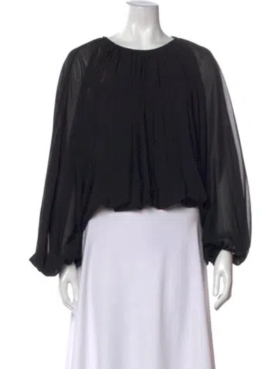 Pre-owned Halston Scoop Neck Long Sleeve Blouse In Black