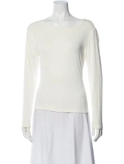 Pre-owned Halston Scoop Neck Long Sleeve Top In Neutral