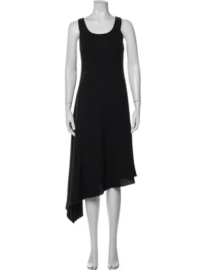 Pre-owned Halston Scoop Neck Midi Length Dress In Black