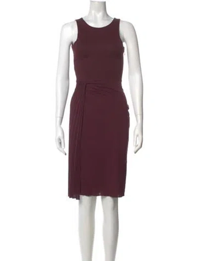 Pre-owned Halston Scoop Neck Midi Length Dress In Burgundy