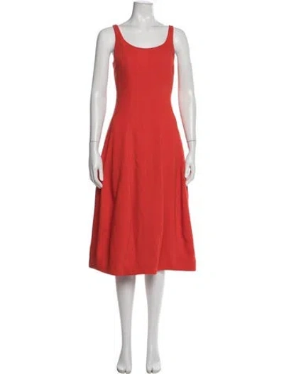 Pre-owned Halston Scoop Neck Midi Length Dress In Orange