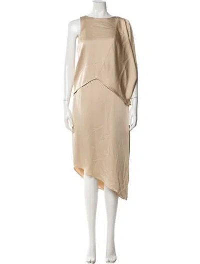Pre-owned Halston Scoop Neck Midi Length Dress W/ Tags In Neutral