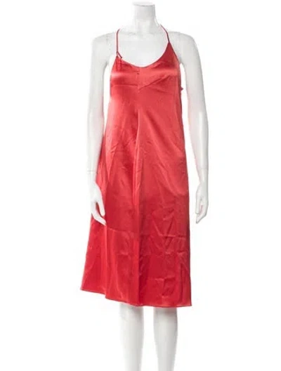 Pre-owned Halston Scoop Neck Midi Length Dress W/ Tags In Orange