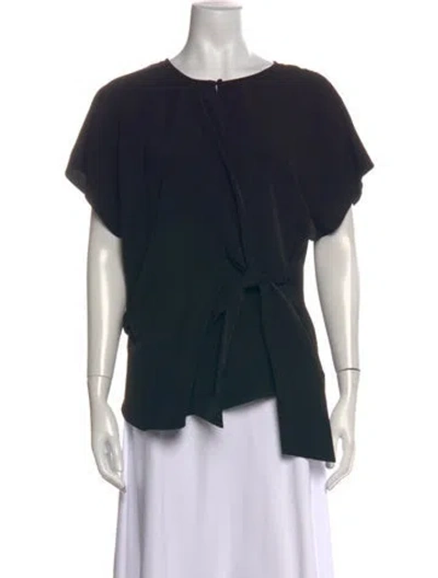 Pre-owned Halston Scoop Neck Short Sleeve Blouse In Black