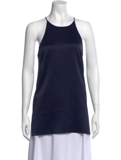 Pre-owned Halston Scoop Neck Sleeveless Top In Blue