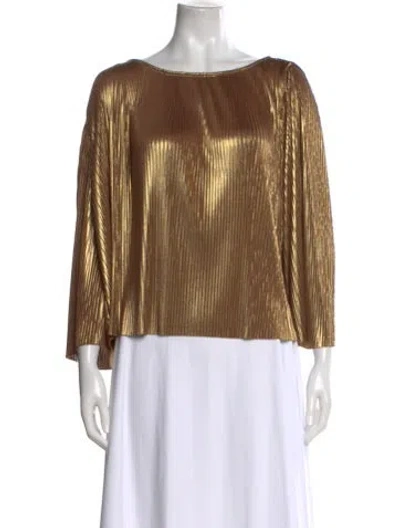 Pre-owned Halston Scoop Neck Three-quarter Sleeve Top In Brown