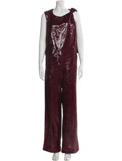 Pre-owned Halston Sequin Embellishments Pant Set W/ Tags In Burgundy