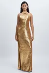 Halston Sequin Halterneck Maxi Dress In Gold