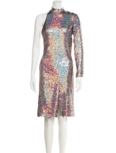 Pre-owned Halston Sequin Knee-length Dress In Neutral